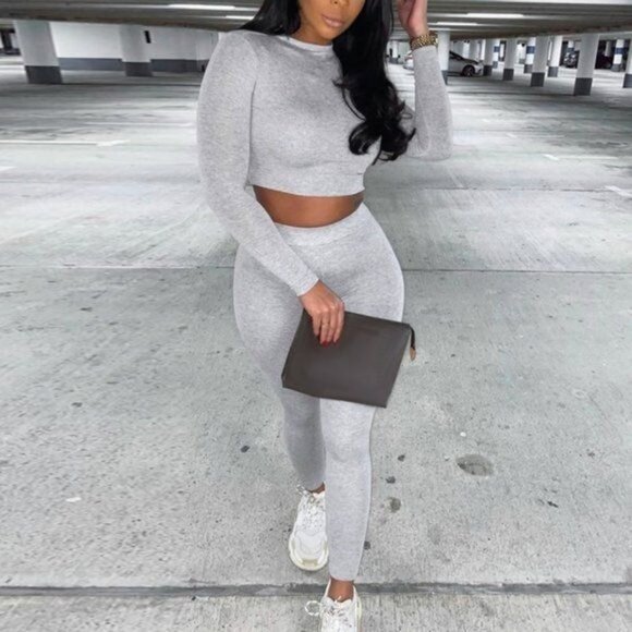 Soft Women 2 Piece Top and Long Pant Gray Set - Picture 1 of 5